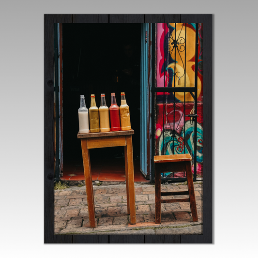Bogotá's Palette: Colorful Street Juices Poster Print